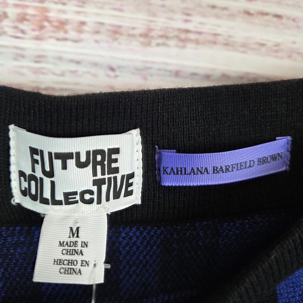 Future Collective Stretch Aline Midi Skirt M Black Blue Check Plaid Party NWT - Picture 4 of 12